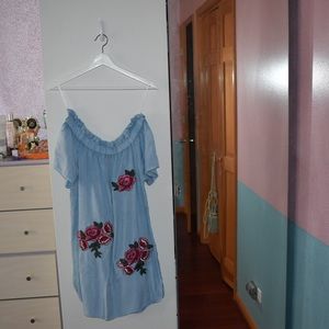 Off the shoulder floral blue dress